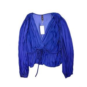 Mango NWT women’s wrap tie front blue blouse